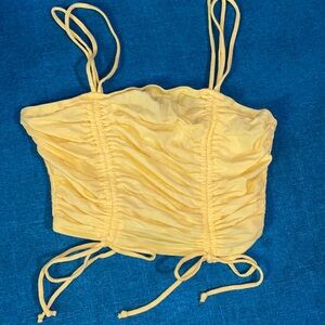 Yellow skinny strap tank crop top